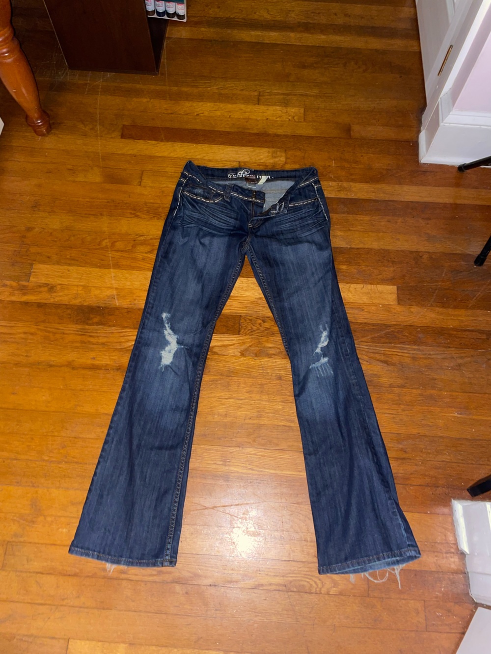 Dark Blue Distressed Women's Bootcut Jeans